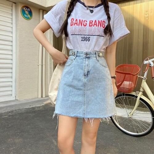 Ailegogo New Summer Women Casual Adjustable Waist Button Mini Denim Skirt Retro Female A-line Tassel Ladies Jeans Skirts