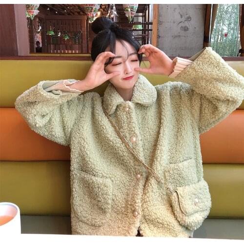 Sweet Loose Ladies Jacket Casual Turn-down Collar Solid Women Soft Warm Jacket Fashion Long Sleeves Single Breasted Kawaii Coat