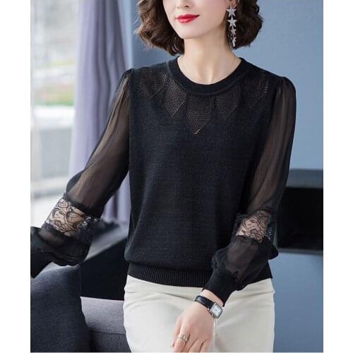 Women Long Sleeves Knitwear Round Neck Solid Knitted Sweater Casual Loose Knitted Tops
