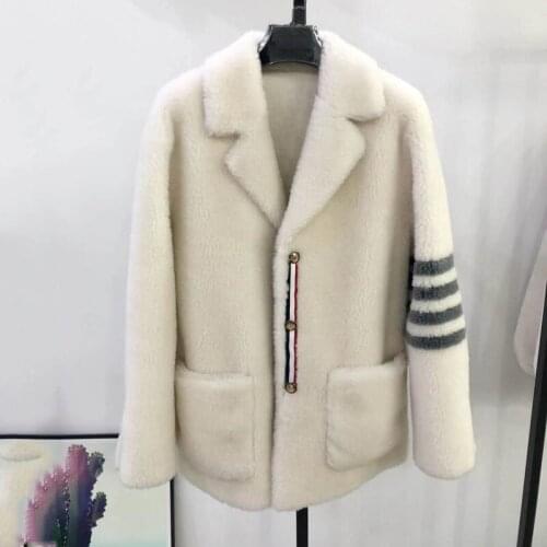 Women Coat Winter 2021 New Arrival Short Clothes Real Sheep Wool Casual Jacket Turn-Down Collar Lamb Wool Plus Size Fn0086