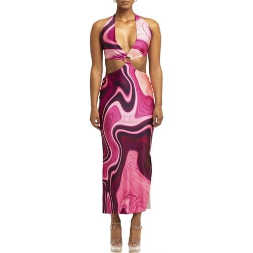 Summer Tie Dye Criss Cross Halter Dress Women Sleeveless Street Active Party Club Vacation Sexy Dress Female Outfits