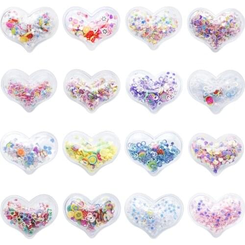 Heart Shaped Transparent PVC Pocket Filled with Fruits Polymer Slice Sequins 10Pcs for DIY Hair Accessories Hair Bow Clips