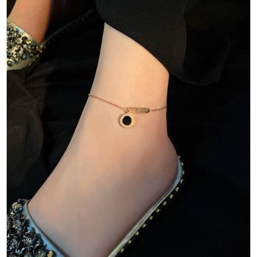 2021 Classic Roman Digital Titanium Steel Ankles For Woman Sexy Girls Korean Fashion Rose Golden Jewelry Beach Party Ankles