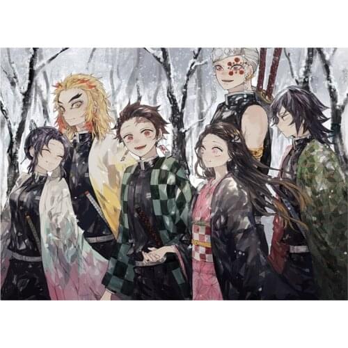 29.7cm*42cm Japanese Anime Demon Slayer Fabric Cloth Poster Tanjirou Nezuko Kyoujurou Figure Posters Home Wall Door Decor