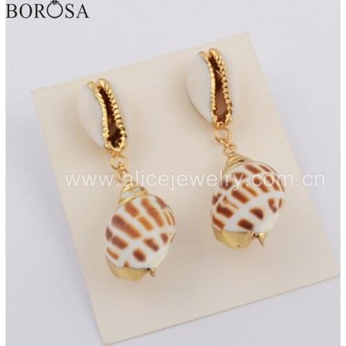BOROSA 5Pairs Natural Cowrie Shell Earrings God-color Conch White Shell Drop Earrings Daily Wearing G1741