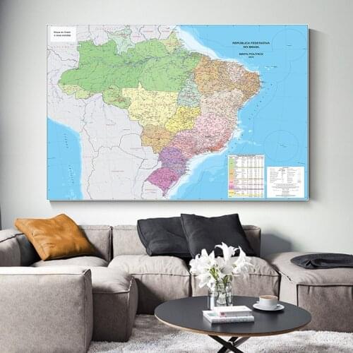5x3feet Canvas Brazil Map Large Brazil Map Wall Sticker In Portuguese Retro Poster Wall Art Picture for Home Education Supplies