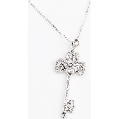 925 Sterling Silver Shining Diamond Key Luxury Pendant Necklace for Women Link Chain Necklace Fine Jewelry Romantic Gifts