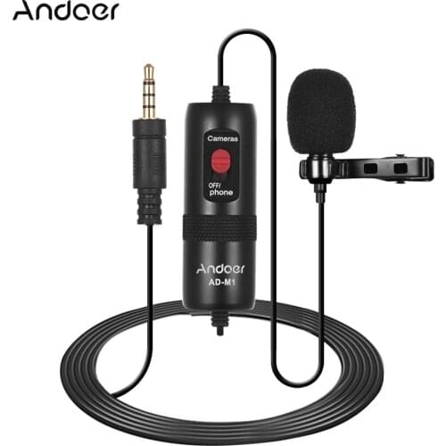 Andoer AD-M1 Omnidirectional Condenser Microphone Lavalier Microphone with Foam Windscreen for Smartphone DSLRs Camera Camcorder