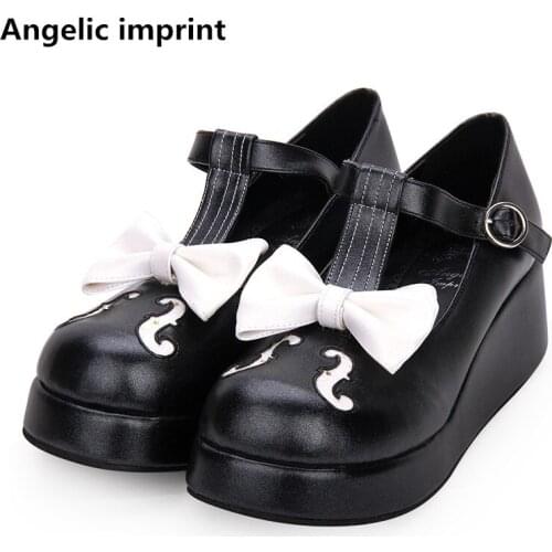 Angelic imprint woman mori girl lolita cosplay shoes lady mid heels pumps women princess dress party shoes Pearlescent PU 33-47