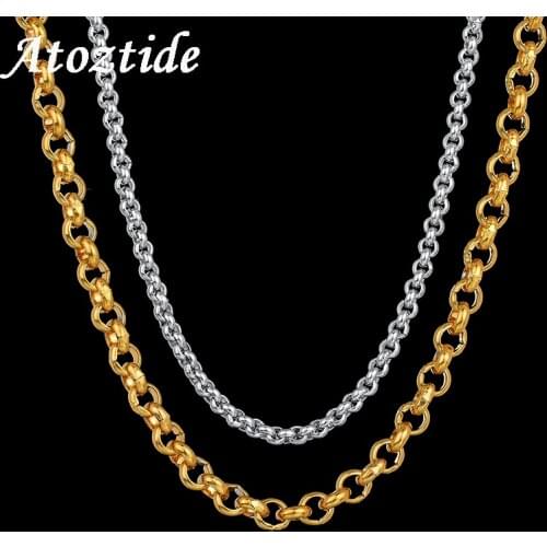 Atoztide 4pcs/lot 60cm Stainless Steel Round O Link Chain Necklace For Men Curb Cuban Gold Necklace Party Jewelry Accessory
