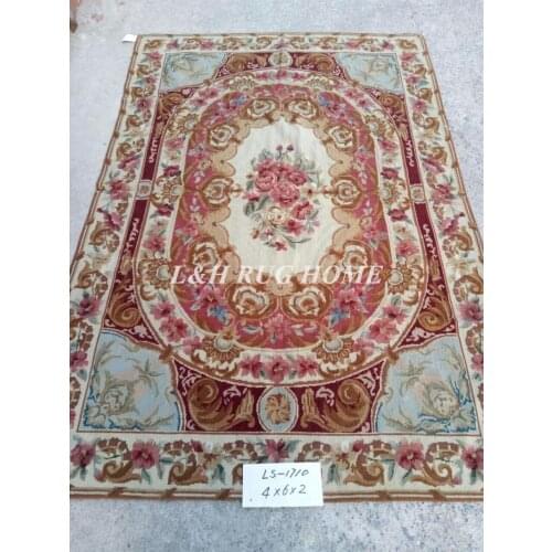 Free shipping 10K 4'X6' Aubusson Design needlepoint rugs,100% New Zealand wool rugs floral design