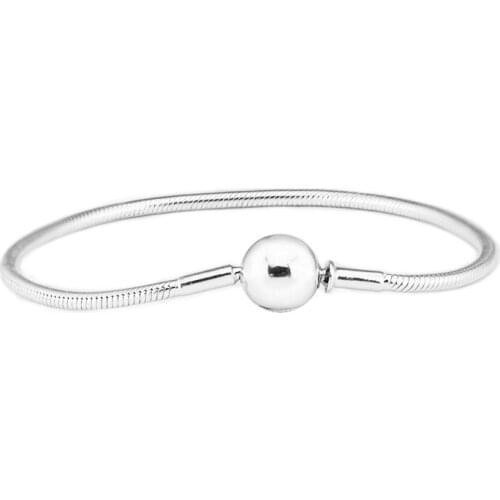 Round Clasp Bracelet Silver 925 Sterling Jewelry Snake Chain Bracelets for Women fit Charm Beads DIY free shipping B022