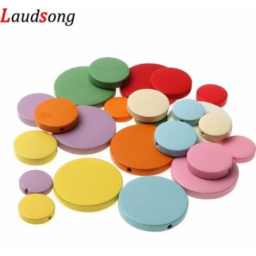 15/20/30mm Colorful Natural Loose Flat Round Wooden Beads For Jewelry Making DIY Necklace Bracelet Accessories