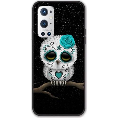 For Oneplus Cute Teal Blue Day of the Dead Sugar Skull Owl Black TPU Border Oneplus Case