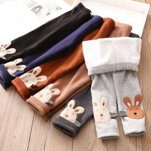 2021 Winter Warm 2 3 4 5 6 8 10 Years Children Cute Color Cartoon Patchwork Plus Velvet Thickening Leggings For Kids Baby Girls