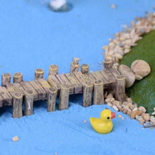 Fairy Miniature Figurines Resin Bonsai Micro Landscape Fairy Garden Miniatures Decoration DIY Crafts Grey Yellow Wooden Bridge