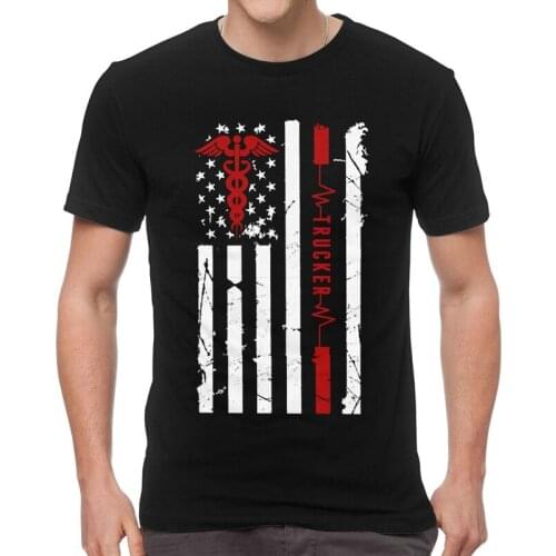 Trucker Heartbeat Flag American T-shirt Men Streetwear T Shirts Short Sleeve Patriotic Pride Tshirt Cotton Tee Top Clothes