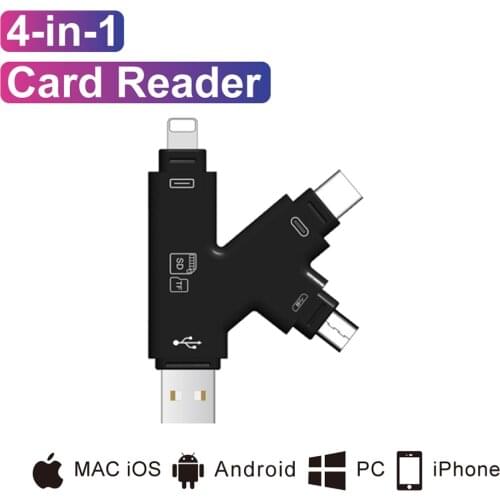 4 in 1 Card Reader Type C Micro USB Adapter TF Micro SD Card Reader for Android ipad/iphone 7plus 6s5s MacBook