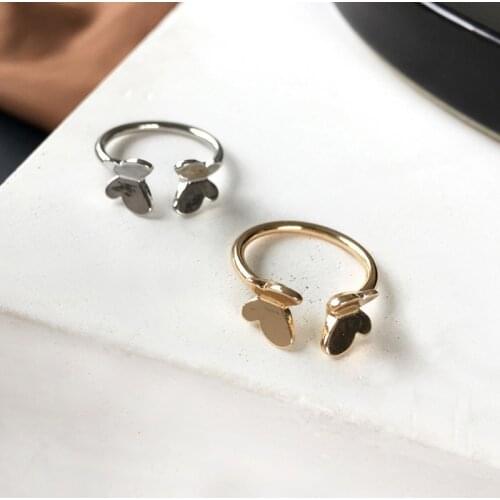 Korean Gold Hollow Butterfly Ring for Women Adjustable Open Design Pave Butterfly Ring Wedding Jewelry Gift