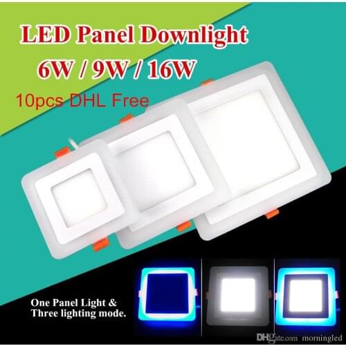 3 Model Square LED Downlight 6W 9W 16W Doble Colors LED indoor Ceiling Panel light AC110V-240V 10pcs/lot,DHL/Fedex Free