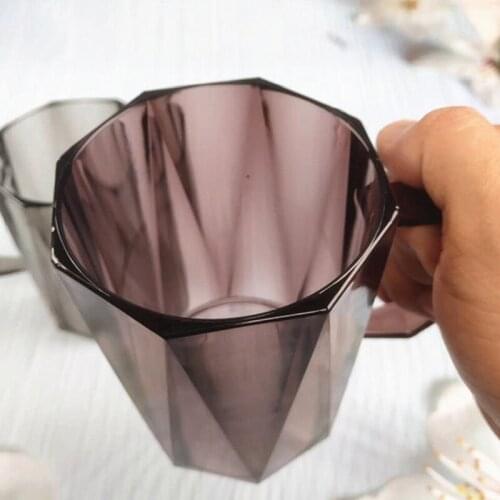 Multifunctional Plastic Cup Daily Use Polygonal Acrylic Cup with Handle Industrial Design Gray/Coffee/Dark Green 400ml 66CY