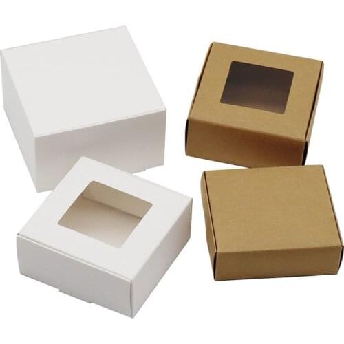 24pcs/lot Multi size Paper Soap Box Kraft paper gift box package with clear pvc window candy favors arts&kraft display Kraft Box