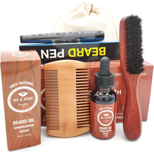 5Pcs Mens Beard Mustache Care Kit Comb Oil Grooming Fathers Day Gift Box