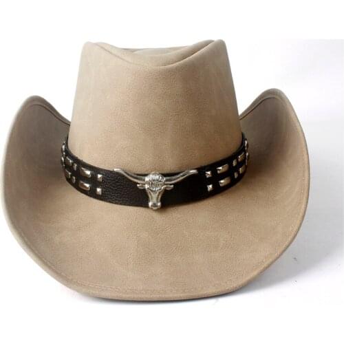 New Style Lady Dad Cowboy Hat Comfortable Leather Felt Western Cow Head Decoration Cowboy Casual Hat