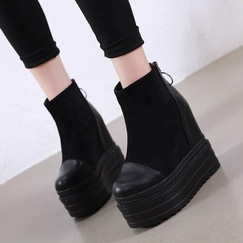 2021 The new burst stitched stylish boots 13cm muffin thick bottoms after zip-up slope heeled womens Martin platform boots