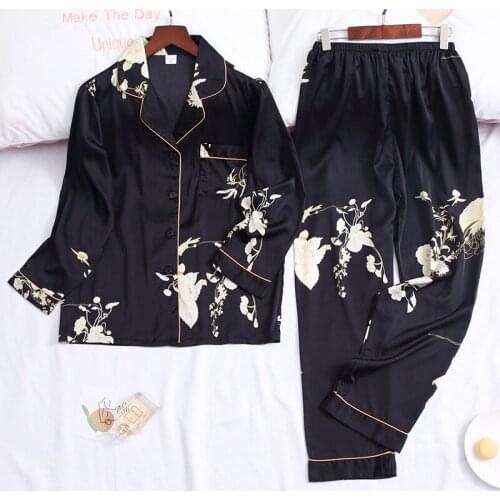 2021 100% cotton pajamas silk Lapel summer thin womens new style can wear two pieces of home leisure Womens blouse + pants
