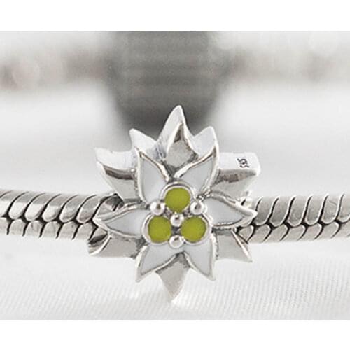 Authentic S925 Silver Bead Edelweiss Flower Charm fit Lady Bracelet Bangle DIY Jewelry