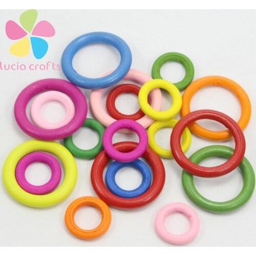 Lucia crafts Multi sizes option Mixed Color Round Wood ring Loose Beads Jewellery Accessories E1108