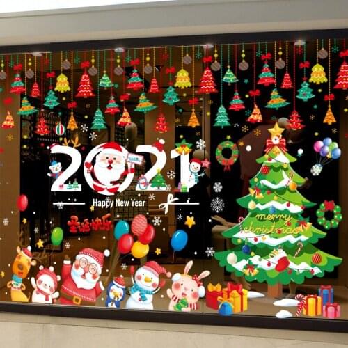 Christmas decorations shop scene layout Christmas stickers snow glass door stickers navidad