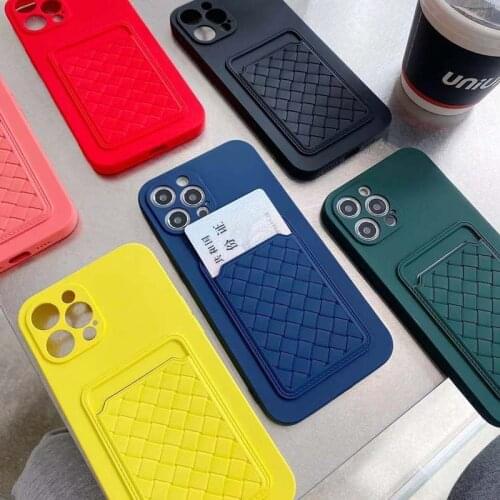 Silicone Liquid Woven Pattern Card Case For iphone 12 11 Pro Max X XS MAX XR 6 7 8 Plus Soft Cover Case For iphone 12 mini Couqe