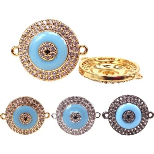 Mixed Colors & Micro Pave CZ Evil Eye Connector Fit For Bracelet Necklace Making Jewelry Finding Accessories