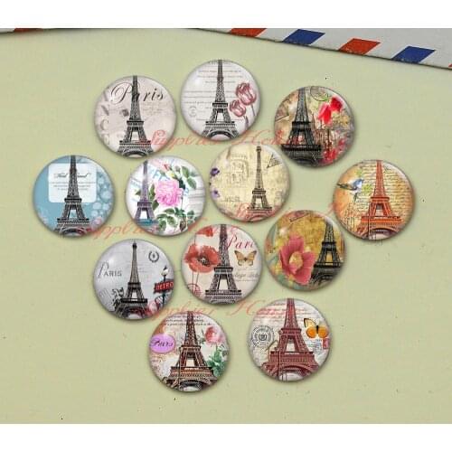 Handmade Round Paris photo glass Cabochons, Jewelry Finding Cameo Pendant Settings, (F048-589)