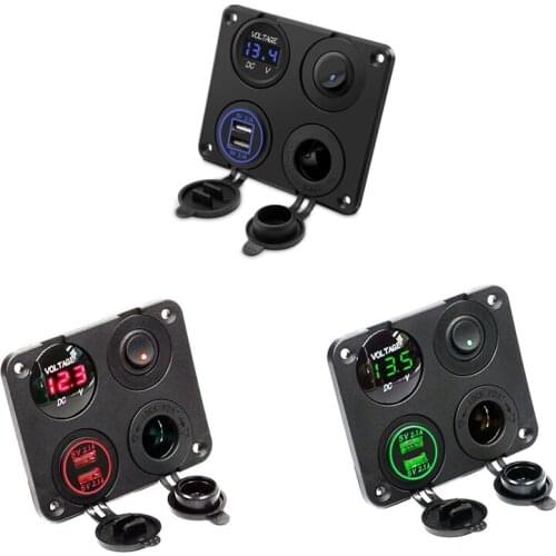LED Voltmeter with Dual USB Ports&Car Charger for Car/Boat,LED Switch Panel,12-24V Power Socket On-Off Switch