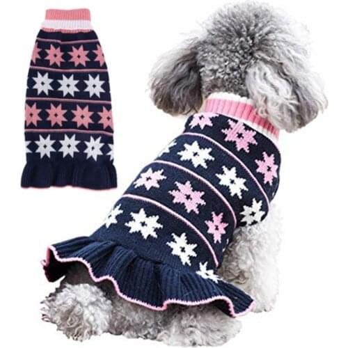 Small Dog Sweaters Stars Pattern Pet Knitted Clothes Female Girl Winter Warm Christmas Dog Princess Dress Chihuahua Cat Clothing