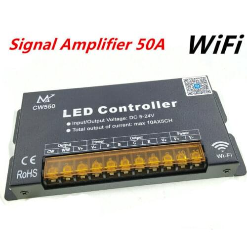 Signal Amplifier Wifi 50A 5x10CH High Speed Data Signal Repeater For RGB+CCT RGB