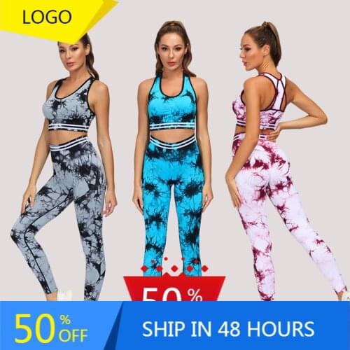 Spot Spring and Summer New Europe and America Cross Border Tie-Dyed Sports Workout Bra High Waist Trousers Seamless Yoga Suit