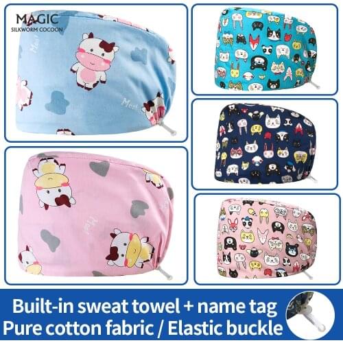 Women Cotton Bandage Adjustable Surgical Caps with Sweatband Bouffant Hats Men Health Service Nurse Work Hat Medical Accessorie