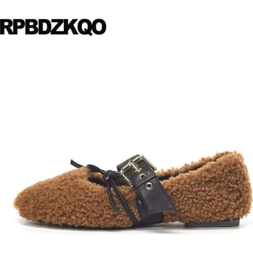 Pink high quality black winter fur flats shallow slip on ladies chinese designer shoes women luxury 2019 round toe china brown