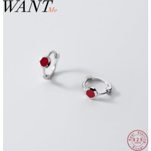 WANTME Fashion Korean Minimalist Red Zircon Sweet Mini Stud Earrings for Women Real 925 Sterling Silver Teen Girl Party Jewelry