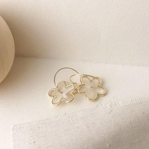 Korean Fashion Translucent Flowers Enamel Hoop Earring for Women Fairy Circle Metallic Earring Summer Jewelry Pendientes
