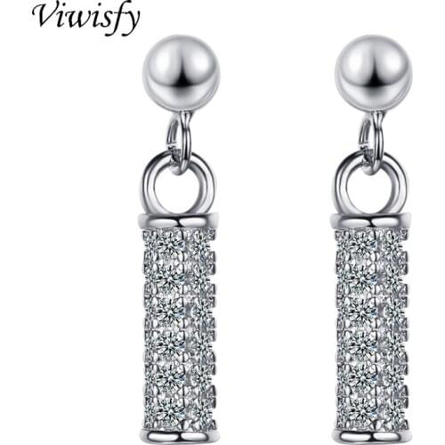 Viwisfy Crystal Cylinder Solid 925 Sterling Silver Stud Earrings For Women VW21162