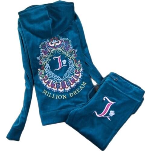 Spring / Fall / 2021 WomenS Brand Velvet Fabric Velour Suit women set Hoodies And Pants tracksuit pink