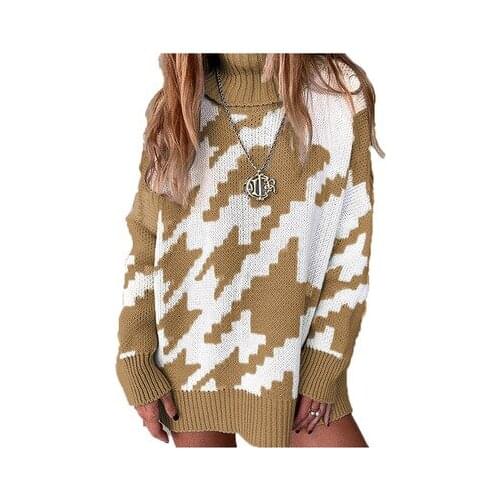 Autumn And Winter Fashion New Womens Splicing Contrast Lapel Casual Loose Medium And Long Lady Knitted Sweater