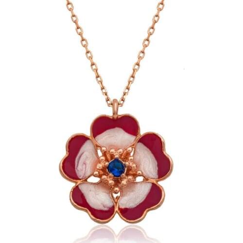 Real Silver 925 Jewelry Silver Magnolia Flower Lady Necklace