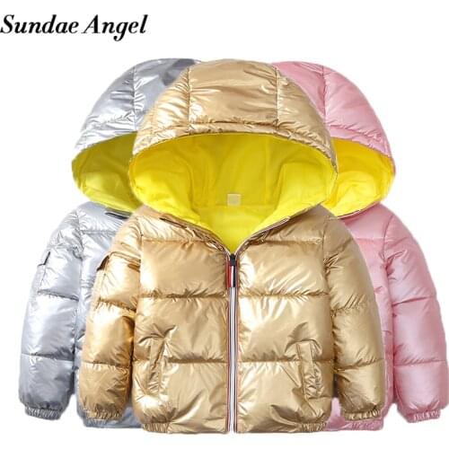 Sundae Angel Winter Jacket Boys Gold Glossy Hooded Warm Girl Parkas Coat Solid Children Down Cotton Padded Jacket Outerwear