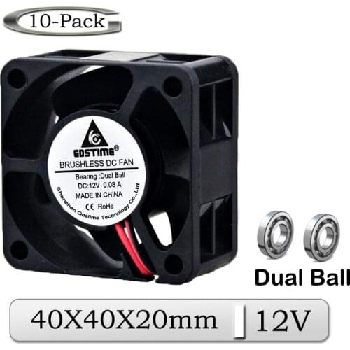 10Pcs/Lot Gdstime DC 12V 40mmx20mm 40mm Dual Ball Bearing Brushless Heatsink Cooling Fan 4020B 4cm humidifier Cooler Fan
